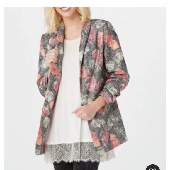 Logo by Lavish Women’s Blazer Jacket Floral Print Long Sleeve Dressy Evening M - Picture 1 of 7